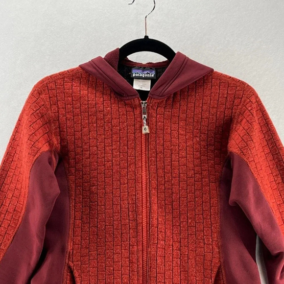 Vtg Patagonia Fleece Jacket Womens Size M Geometric Pattern Hoodie Orange - Picture 3 of 12